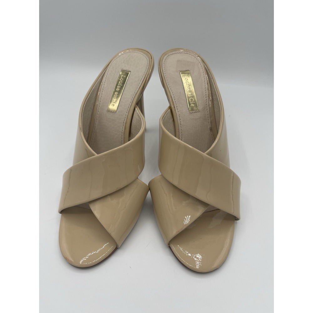 Louise Et Cie Heels Beige Patent Leather Stiletto Slip On Sandal 6.5